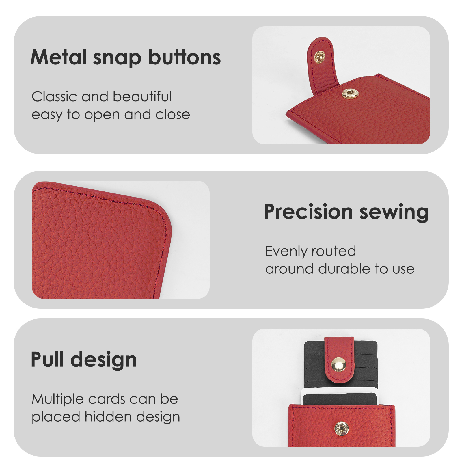 Leather Pull-Out Credit Card Holder, Minimalist Slim Wallet Fit Card & Change Storage, Portable Gift Card Holder for Women (Red) - Image 5