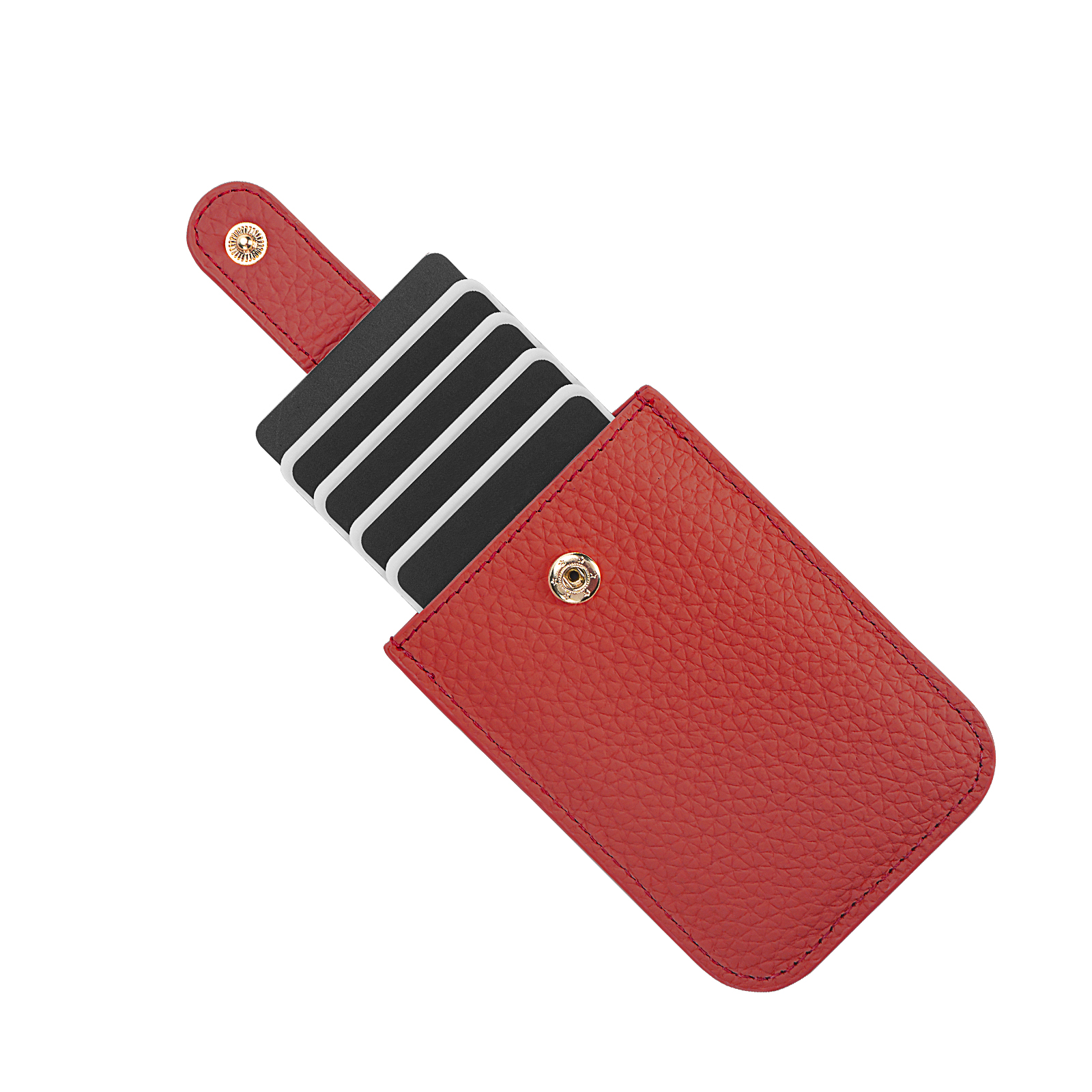 Leather Pull-Out Credit Card Holder, Minimalist Slim Wallet Fit Card & Change Storage, Portable Gift Card Holder for Women (Red) - Image 3