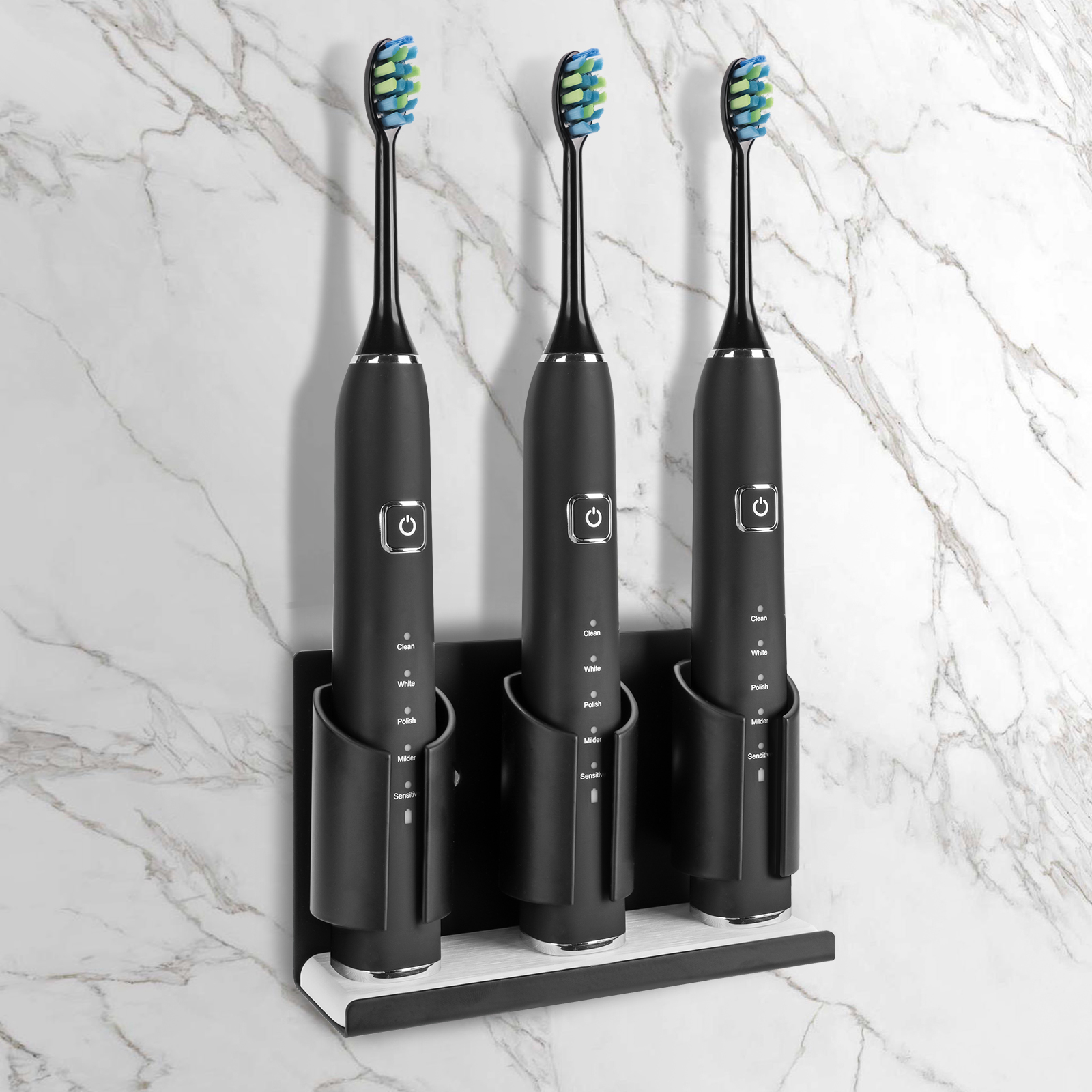 Electric Toothbrush Holders for Bathrooms Wall Mounted, 3 Slots Adhesive Toothbrush Organizer Stand with Diatomite Dish, Compatible with Philips 2100, 4100, 5100, 6100, 6500, 7500 (Black) - Image 6