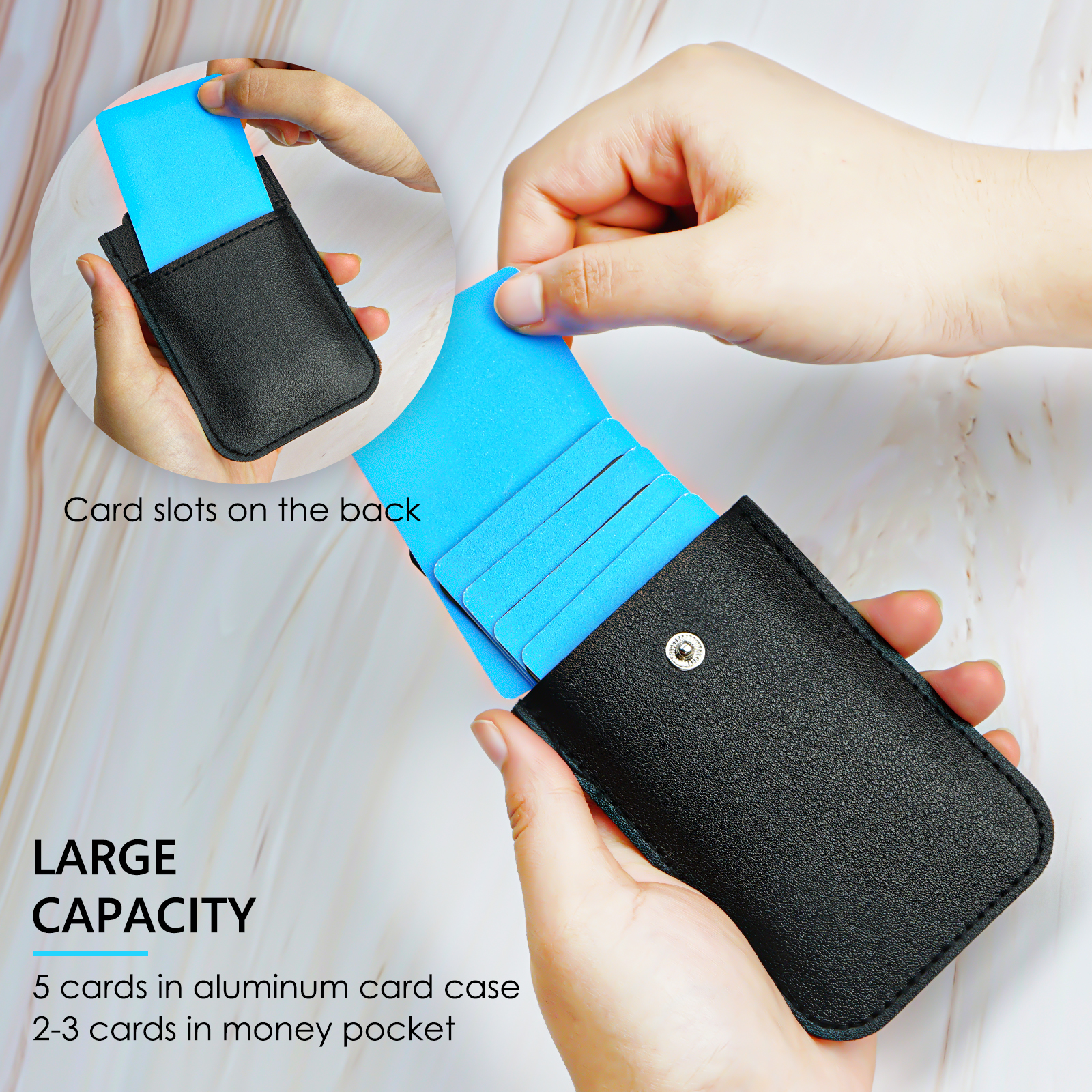 Pack Slim Minimalist Wallet, Vegan Leather Pull-Out Credit Card Holder, Hidden Small Card Wallet for Men and Women (Black & Pink) - Image 3