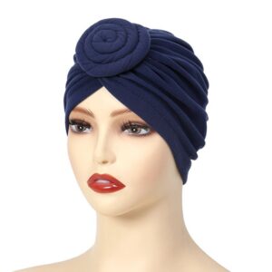 Stretch Turban Hats for Women, Reusable Washable Pre Tied Head Scarves, Soft Breathable Headwraps for Keep Hair Style Cap, Sleep Hat (Blue)