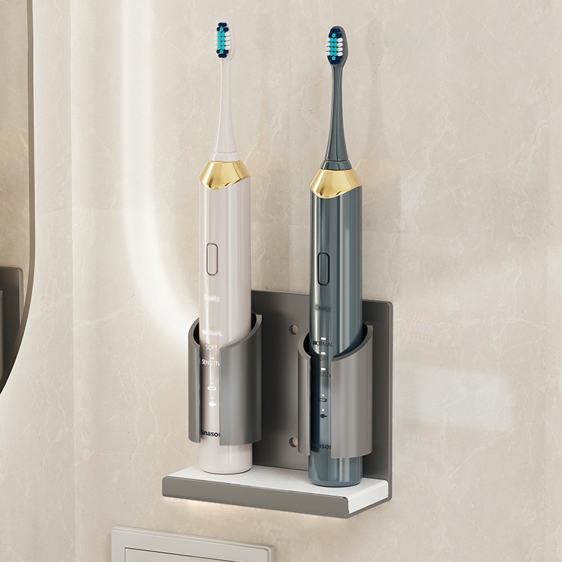Electric Toothbrush Holders for Bathrooms Wall Mounted, 2 Slots Adhesive Toothbrush Organizer Stand with Diatomite Dish, Compatible with Philips 2100, 4100, 5100, 6100, 6500, 7500 (Grey)