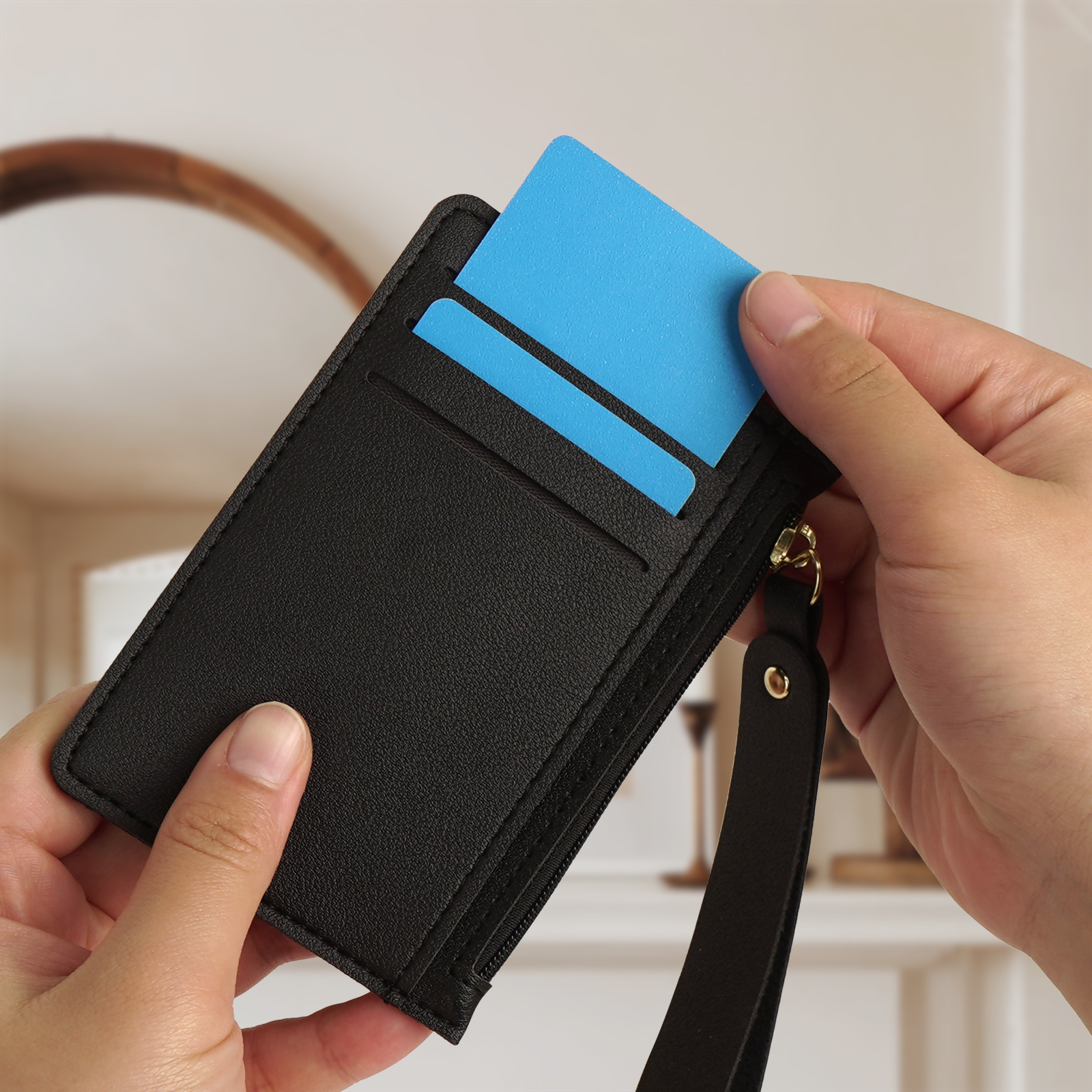 Pack Credit Card Holder Wallet for Women, RFID Blocking Wristlet Zip Slim Minimalist Wallet, Small Leather Wallet Coin Purse (Black & Red) - Image 5