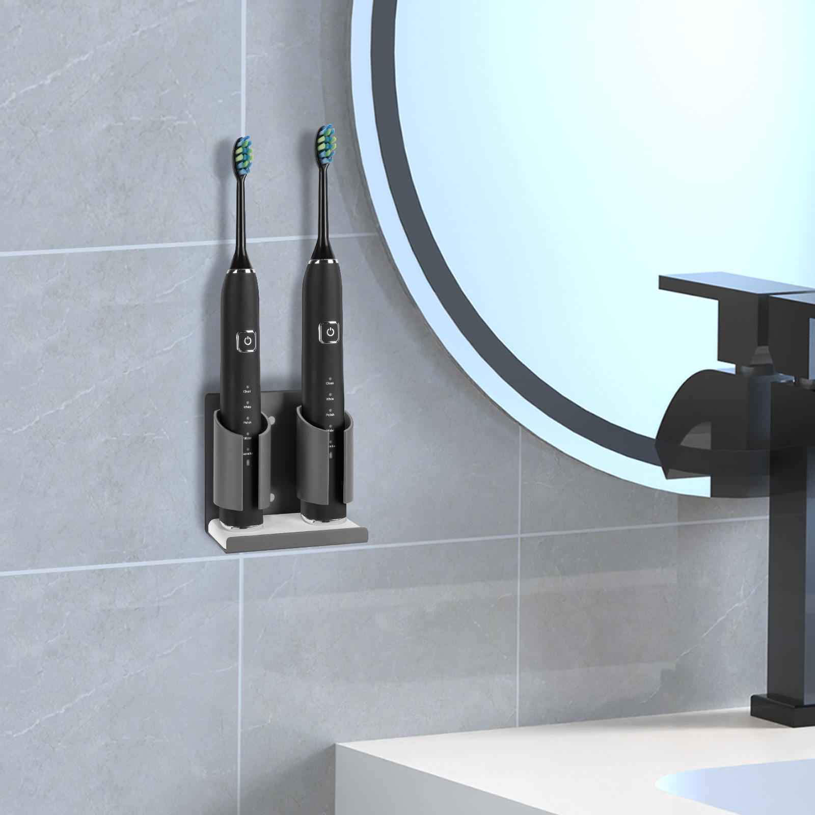 Electric Toothbrush Holders for Bathrooms Wall Mounted, 2 Slots Adhesive Toothbrush Organizer Stand with Diatomite Dish, Compatible with Philips 2100, 4100, 5100, 6100, 6500, 7500 (Grey) - Image 17