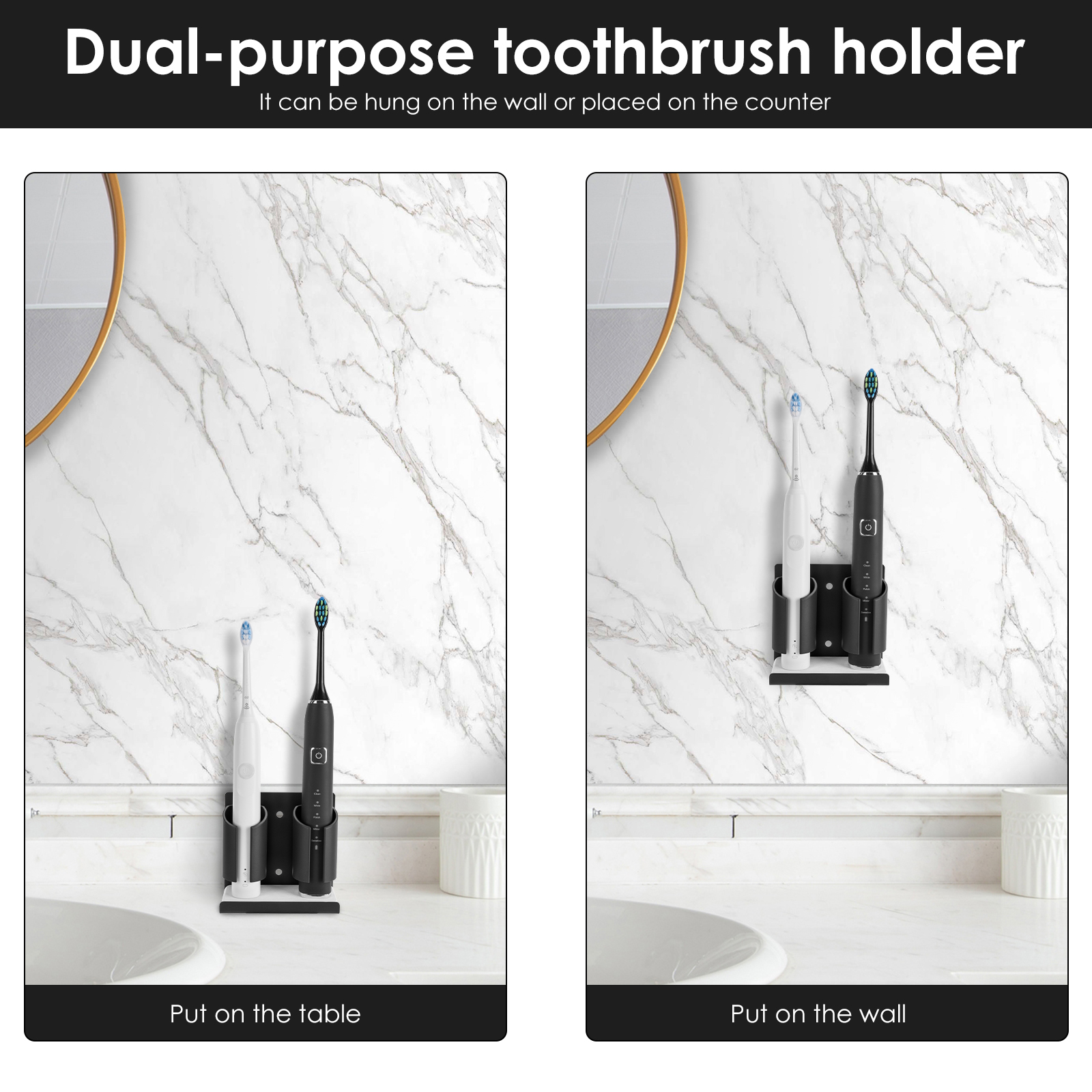 Electric Toothbrush Holders for Bathrooms Wall Mounted, 2 Slots Adhesive Toothbrush Organizer Stand with Diatomite Dish, Compatible with Philips 2100, 4100, 5100, 6100, 6500, 7500 (Black) - Image 8