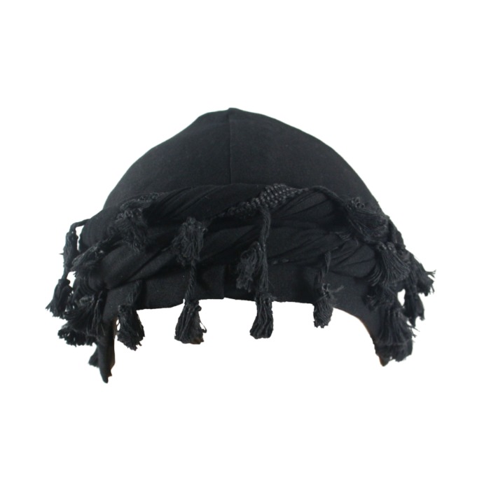 Cotton Durag Satin Lined Halo Turban Wraps, Unique Design Turban for Men & Women, Tassel Beanie for Causal Life (Black)