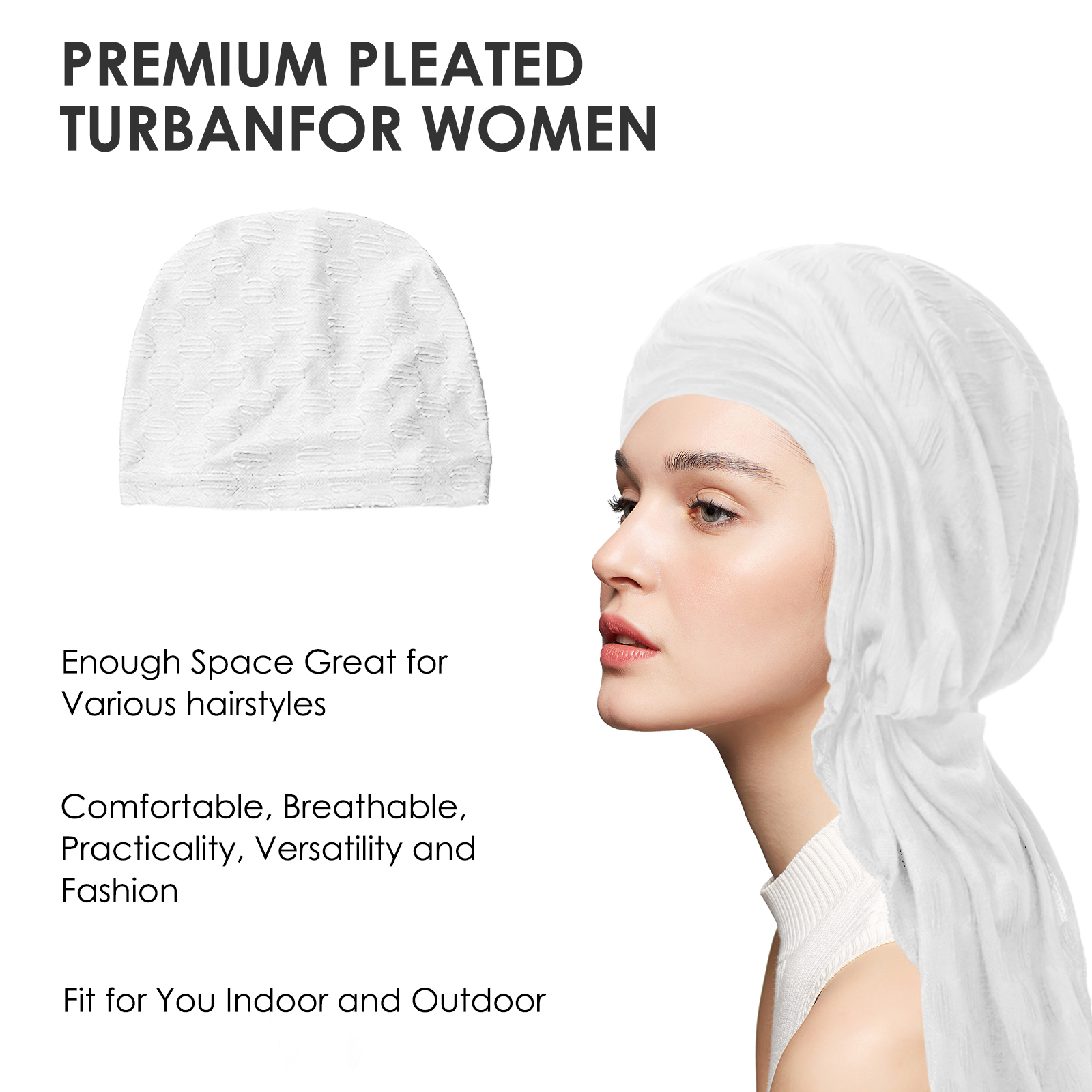 Pre Tied Head Scarves for Women, Stretch Turban Hats with Breathable, Soft Non Slip Headwraps for Keep Hair Style Cap, Sleep Hat (White) - Image 4