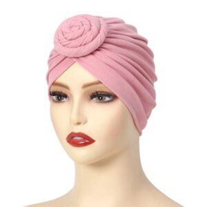 Stretch Turban Hats for Women, Reusable Washable Pre Tied Head Scarves, Soft Breathable Headwraps for Keep Hair Style Cap, Sleep Hat (Pink)