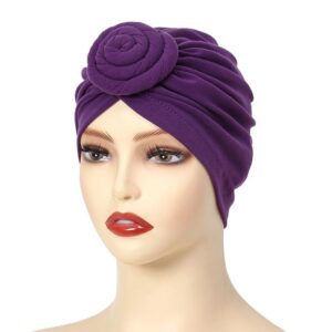 Stretch Turban Hats for Women, Reusable Washable Pre Tied Head Scarves, Soft Breathable Headwraps for Keep Hair Style Cap, Sleep Hat (Purple)