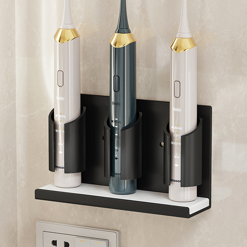 Electric Toothbrush Holders for Bathrooms Wall Mounted, 3 Slots Adhesive Toothbrush Organizer Stand with Diatomite Dish, Compatible with Philips 2100, 4100, 5100, 6100, 6500, 7500 (Black)