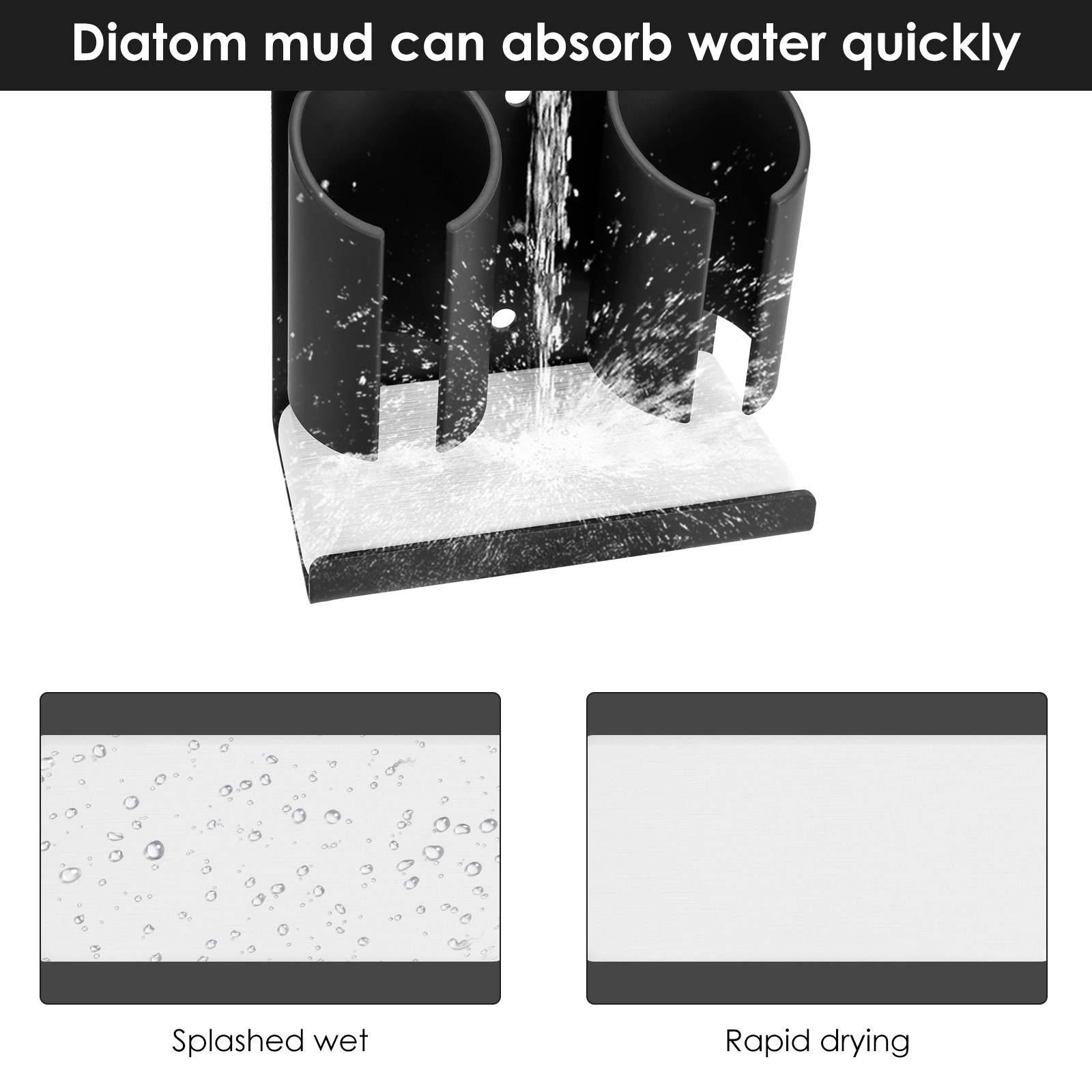 Electric Toothbrush Holders for Bathrooms Wall Mounted, 2 Slots Adhesive Toothbrush Organizer Stand with Diatomite Dish, Compatible with Philips 2100, 4100, 5100, 6100, 6500, 7500 (Black) - Image 7