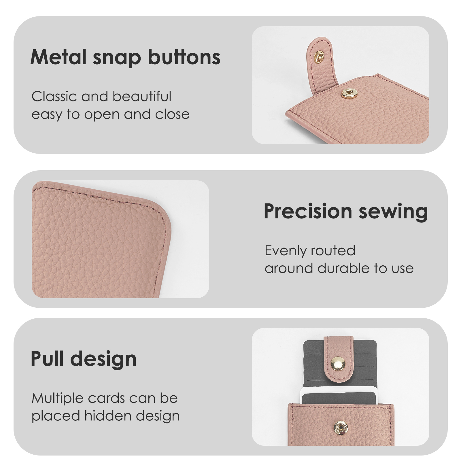 Leather Pull-Out Credit Card Holder, Minimalist Slim Wallet Fit Card & Change Storage, Portable Gift Card Holder for Women (Pink) - Image 5