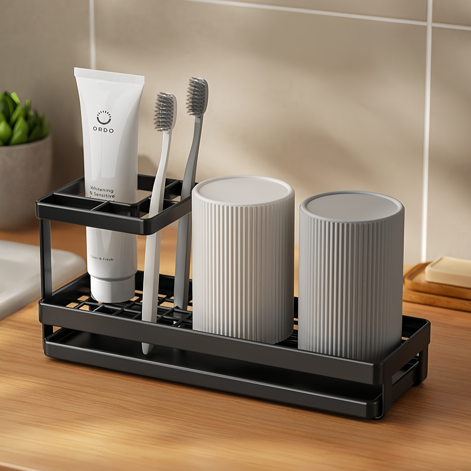 Toothbrush Holders for Bathroom Countertop, Metal Desk Organizer with 4 Slots for Electric Toothbrush/Toothpaste Storage, Toothbrush Holder with Drainage Device for Bathroom Use (Black) - Image 4