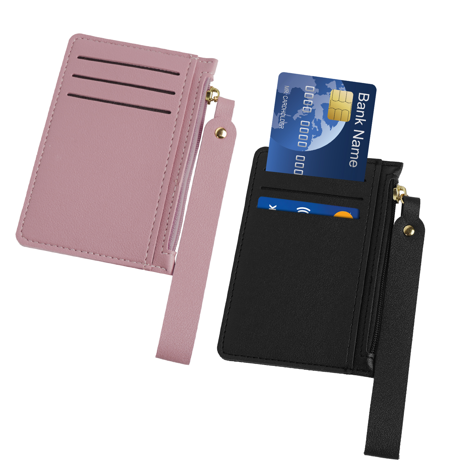 Pack Credit Card Holder Wallet for Women, RFID Blocking Wristlet Zip Slim Minimalist Wallet, Small Leather Wallet Coin Purse (Black, Purple) - Image 4