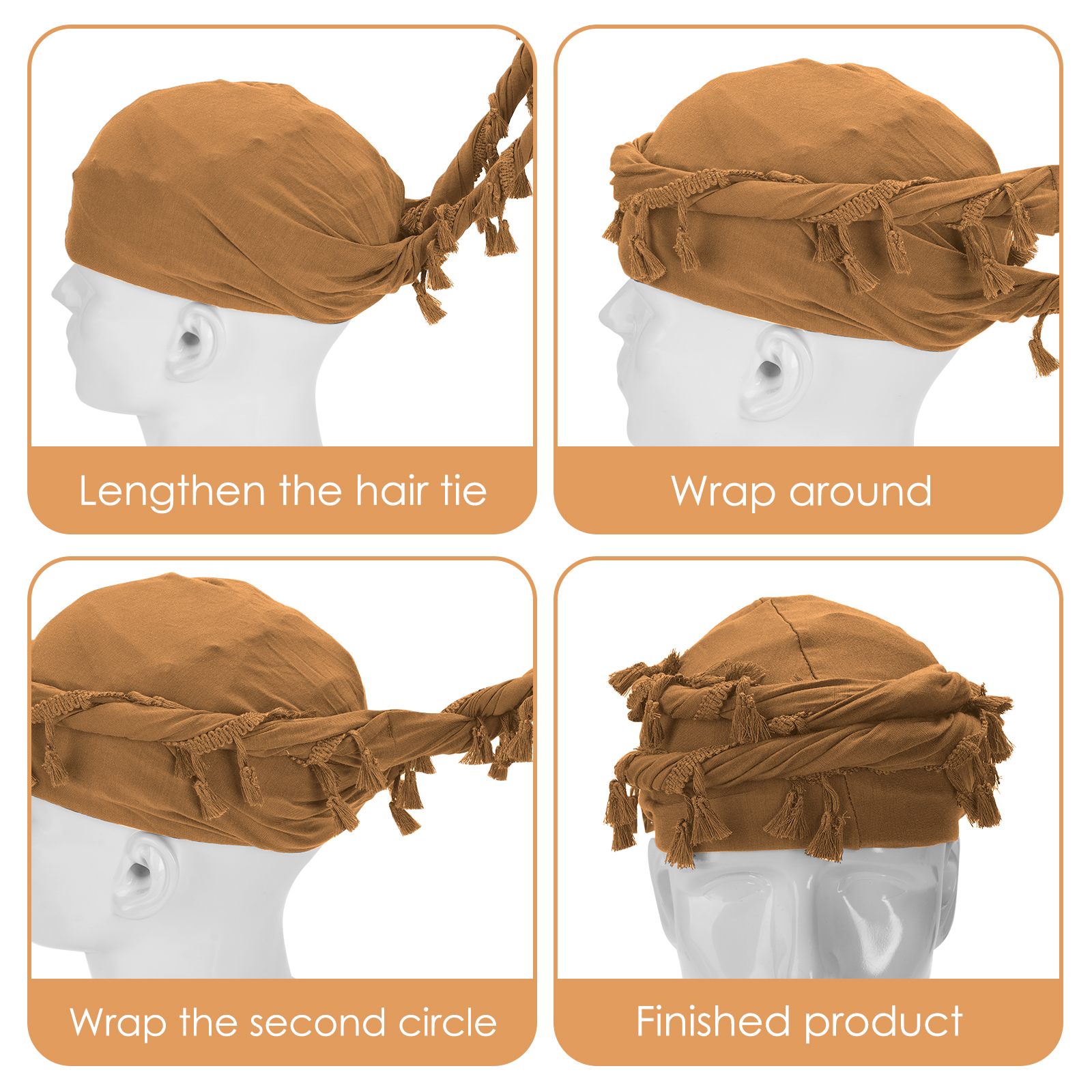 Cotton Durag Satin Lined Halo Turban Wraps, Unique Design Turban for Men & Women, Tassel Beanie for Causal Life (Yellow) - Image 4