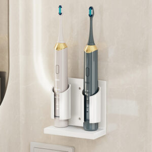 Electric Toothbrush Holders for Bathrooms Wall Mounted, 2 Slots Adhesive Toothbrush Organizer Stand with Diatomite Dish, Compatible with Philips 2100, 4100, 5100, 6100, 6500, 7500 (White)