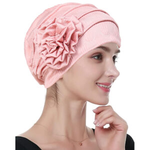 Stretch Turban Hats for Women, Beanie Headscarf Elastic Hats, Fashion Flower Knot Pre Tied Head Cap for Keep Hair Style Cap, Sleep Hat (Pink)