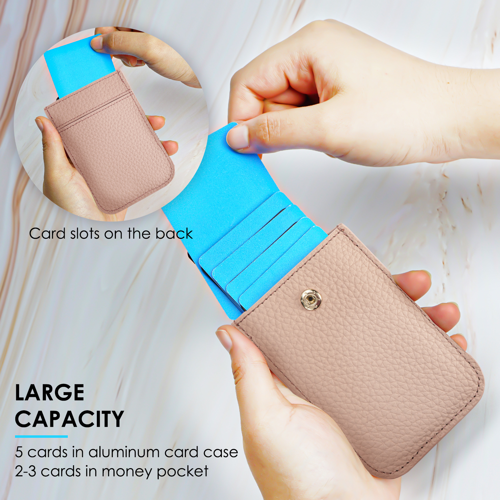 Leather Pull-Out Credit Card Holder, Minimalist Slim Wallet Fit Card & Change Storage, Portable Gift Card Holder for Women (Pink) - Image 6