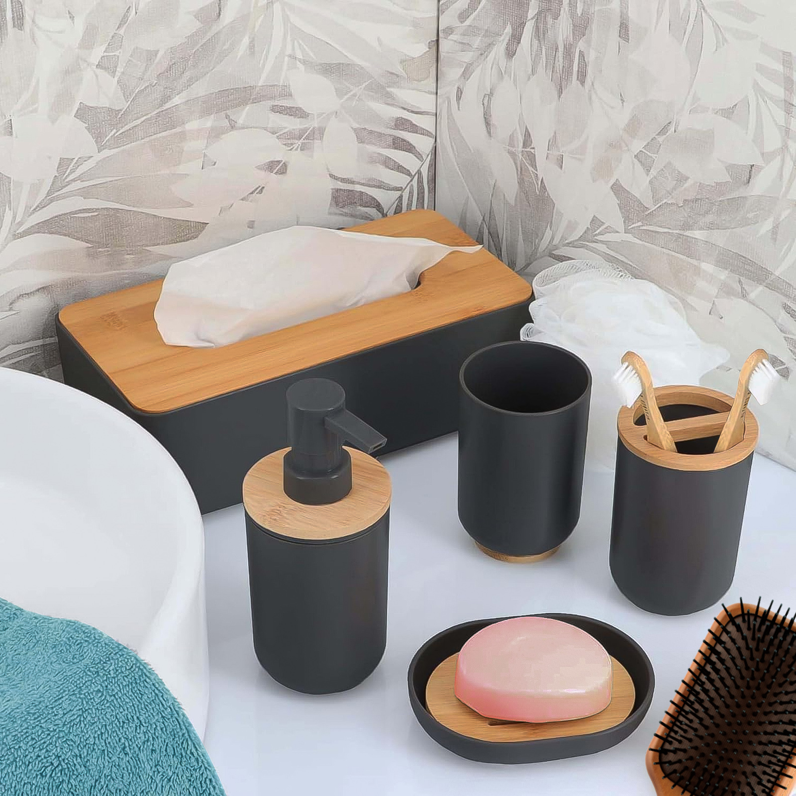 Round Wooden Toothbrush Holder, Thickened and Durable Toothbrush Holder, Toothbrush Storage Stand for Bathroom & Counter (Black) - Image 6