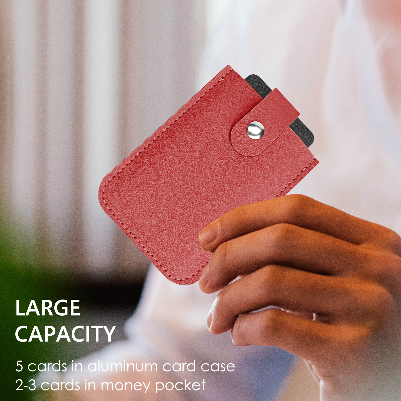 Pack Slim Minimalist Wallet, Vegan Leather Pull-Out Credit Card Holder, Hidden Small Card Wallet for Men and Women (Black & Red) - Image 5