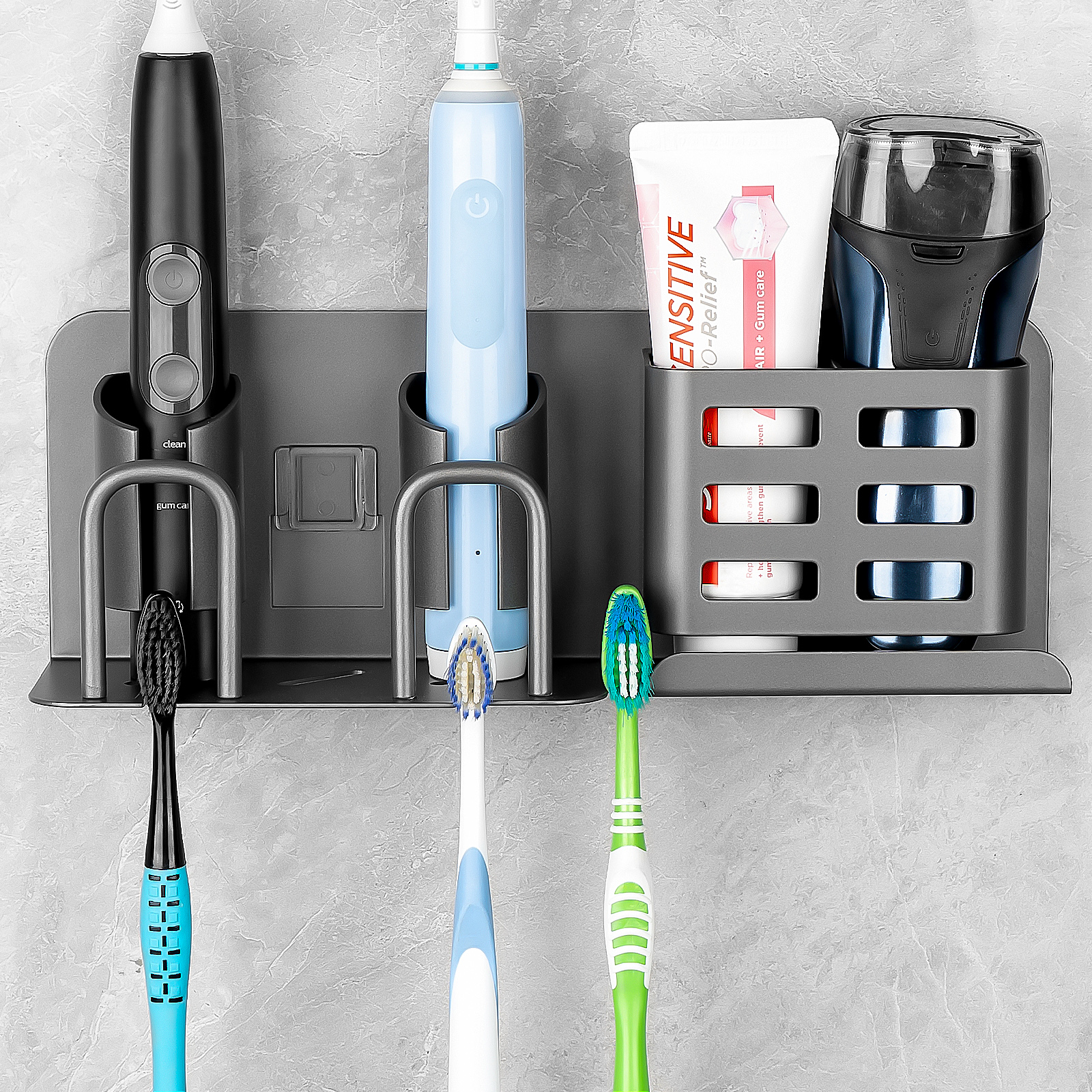 Aluminum Alloy Electric Toothbrush Holders, Wall Mounted Bathroom Organizers and Storage with 2 Slots, Multipurpose Bathroom Accessories Organizer for Toothpaste, Electric Razor (Grey) - Image 15