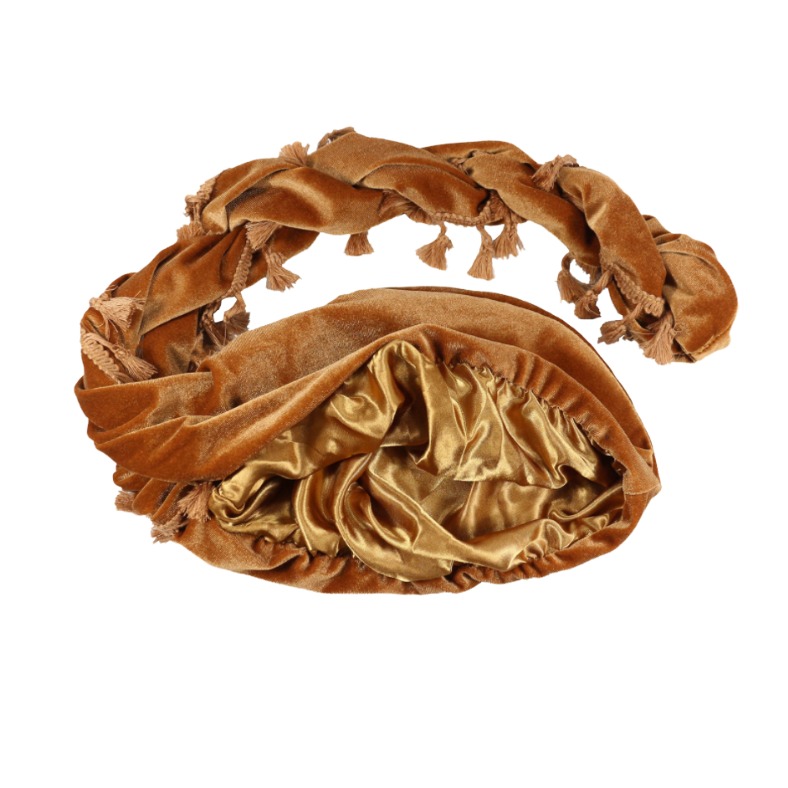 Velvet Durag Satin Lined Halo Turban Wraps, Unique Design Turban for Men & Women, Tassel Beanie for Causal Life (Yellow)