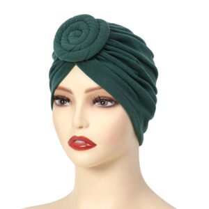 Stretch Turban Hats for Women, Reusable Washable Pre Tied Head Scarves, Soft Breathable Headwraps for Keep Hair Style Cap, Sleep Hat (Green)