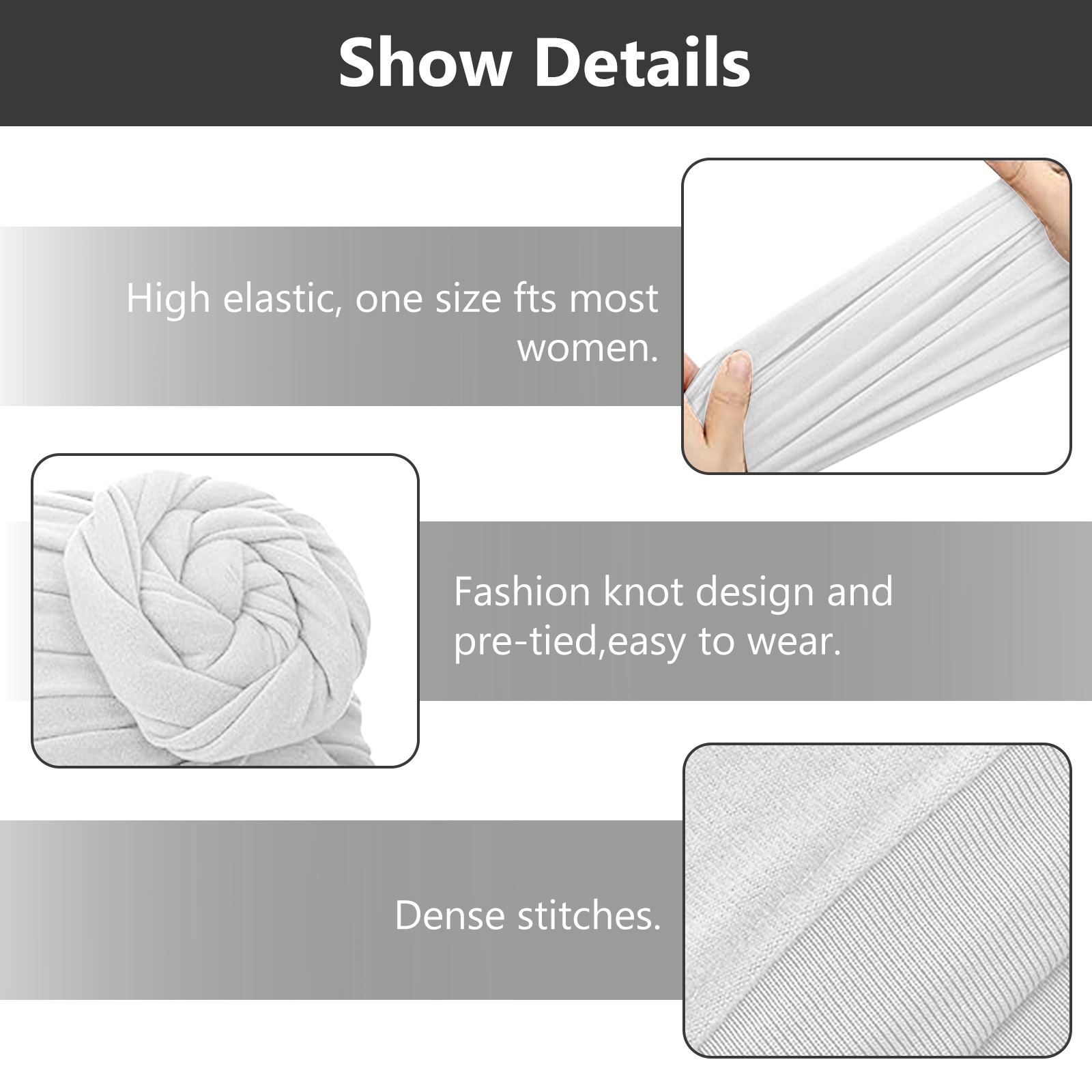 Stretch Turban Hats for Women, Reusable Washable Pre Tied Head Scarves, Soft Breathable Headwraps for Keep Hair Style Cap, Sleep Hat (White) - Image 6