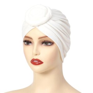 Stretch Turban Hats for Women, Reusable Washable Pre Tied Head Scarves, Soft Breathable Headwraps for Keep Hair Style Cap, Sleep Hat (White)