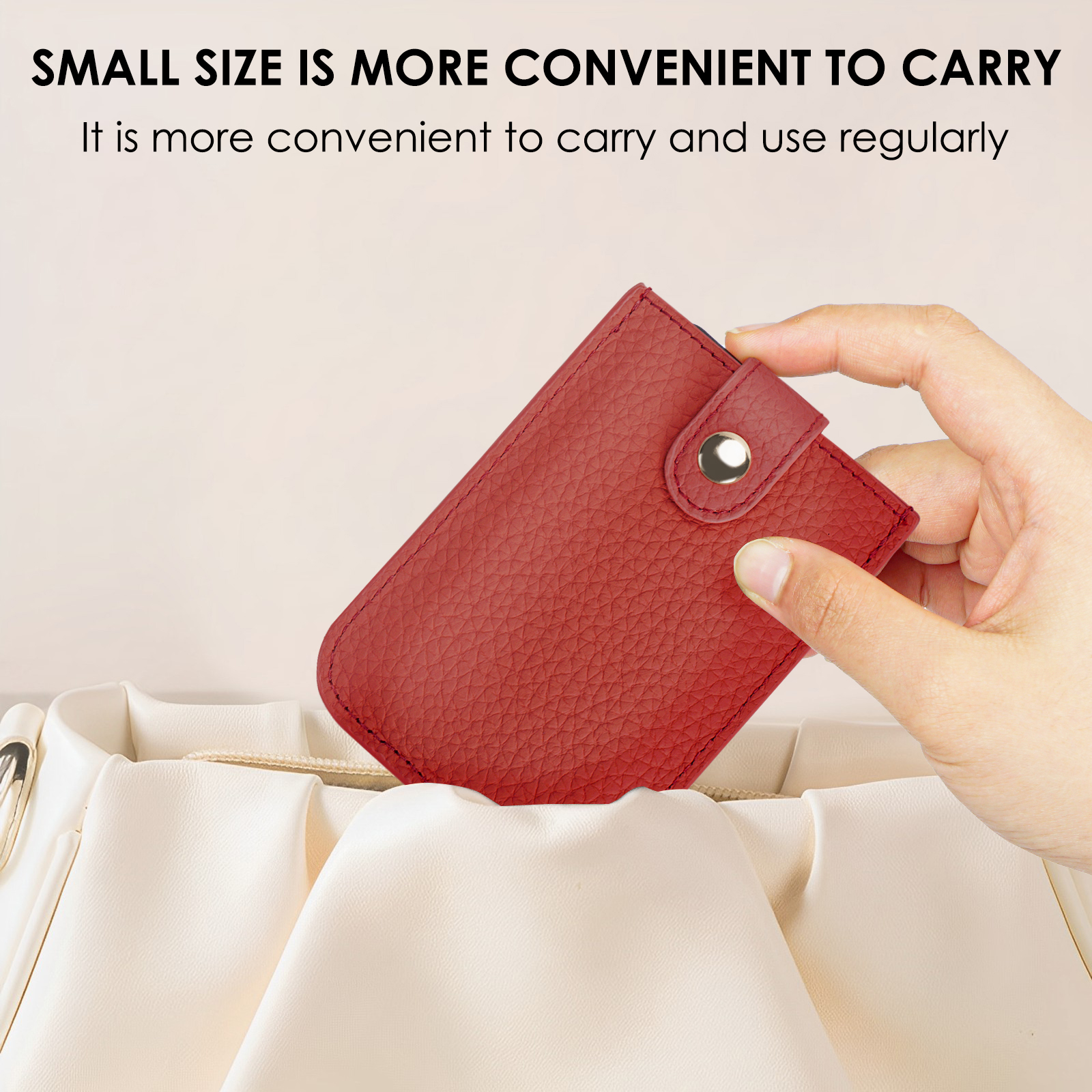 Leather Pull-Out Credit Card Holder, Minimalist Slim Wallet Fit Card & Change Storage, Portable Gift Card Holder for Women (Red) - Image 6