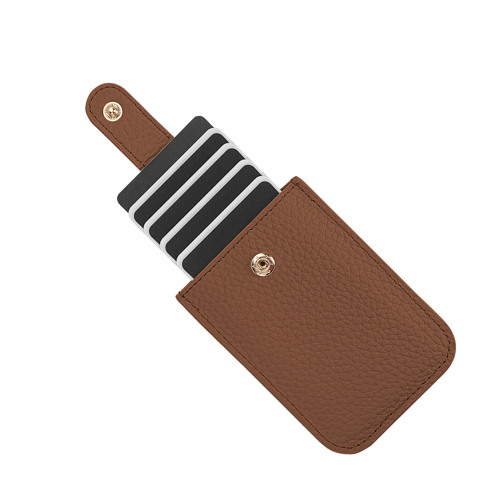 Leather Pull-Out Credit Card Holder, Minimalist Slim Wallet Fit Card & Change Storage, Portable Gift Card Holder for Women (Brown) - Image 3