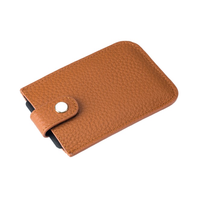 Leather Pull-Out Credit Card Holder, Minimalist Slim Wallet Fit Card & Change Storage, Portable Gift Card Holder for Women (Brown)