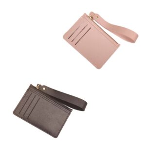 Pack Credit Card Holder Wallet for Women, RFID Blocking Wristlet Zip Slim Minimalist Wallet, Small Leather Wallet Coin Purse (Black, Purple)