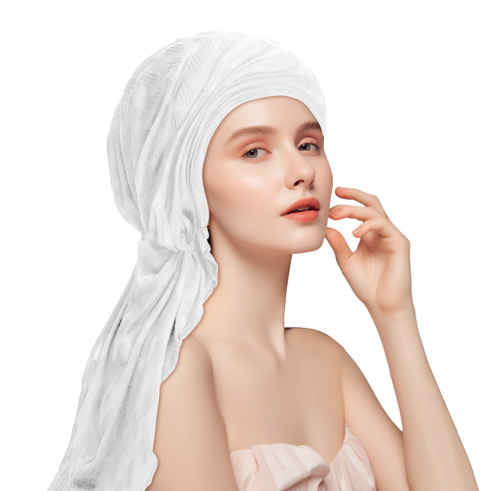 Pre Tied Head Scarves for Women, Stretch Turban Hats with Breathable, Soft Non Slip Headwraps for Keep Hair Style Cap, Sleep Hat (White) - Image 5