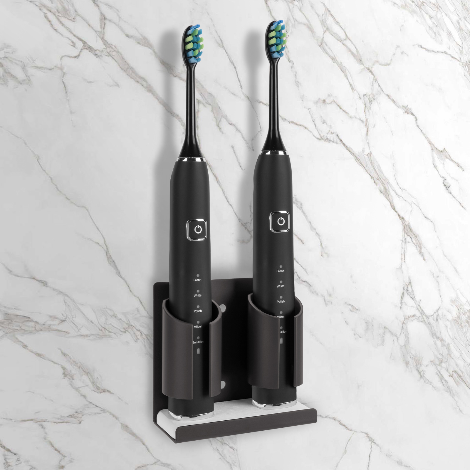 Electric Toothbrush Holders for Bathrooms Wall Mounted, 2 Slots Adhesive Toothbrush Organizer Stand with Diatomite Dish, Compatible with Philips 2100, 4100, 5100, 6100, 6500, 7500 (Grey) - Image 11