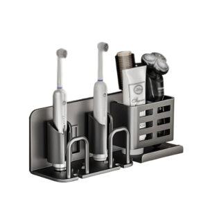Aluminum Alloy Electric Toothbrush Holders, Wall Mounted Bathroom Organizers and Storage with 2 Slots, Multipurpose Bathroom Accessories Organizer for Toothpaste, Electric Razor (Grey)