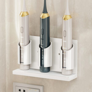 Electric Toothbrush Holders for Bathrooms Wall Mounted, 3 Slots Adhesive Toothbrush Organizer Stand with Diatomite Dish, Compatible with Philips 2100, 4100, 5100, 6100, 6500, 7500 (White)