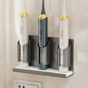 Electric Toothbrush Holders for Bathrooms Wall Mounted, 3 Slots Adhesive Toothbrush Organizer Stand with Diatomite Dish, Compatible with Philips 2100, 4100, 5100, 6100, 6500, 7500 (Grey)