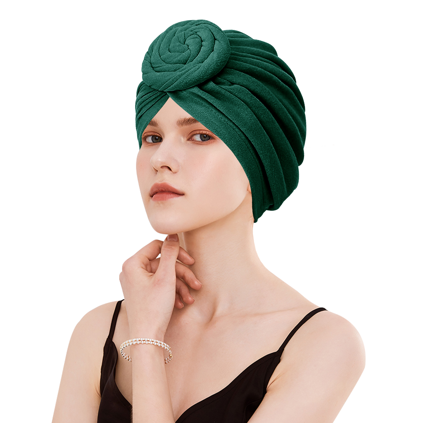 Stretch Turban Hats for Women, Reusable Washable Pre Tied Head Scarves, Soft Breathable Headwraps for Keep Hair Style Cap, Sleep Hat (Green) - Image 5