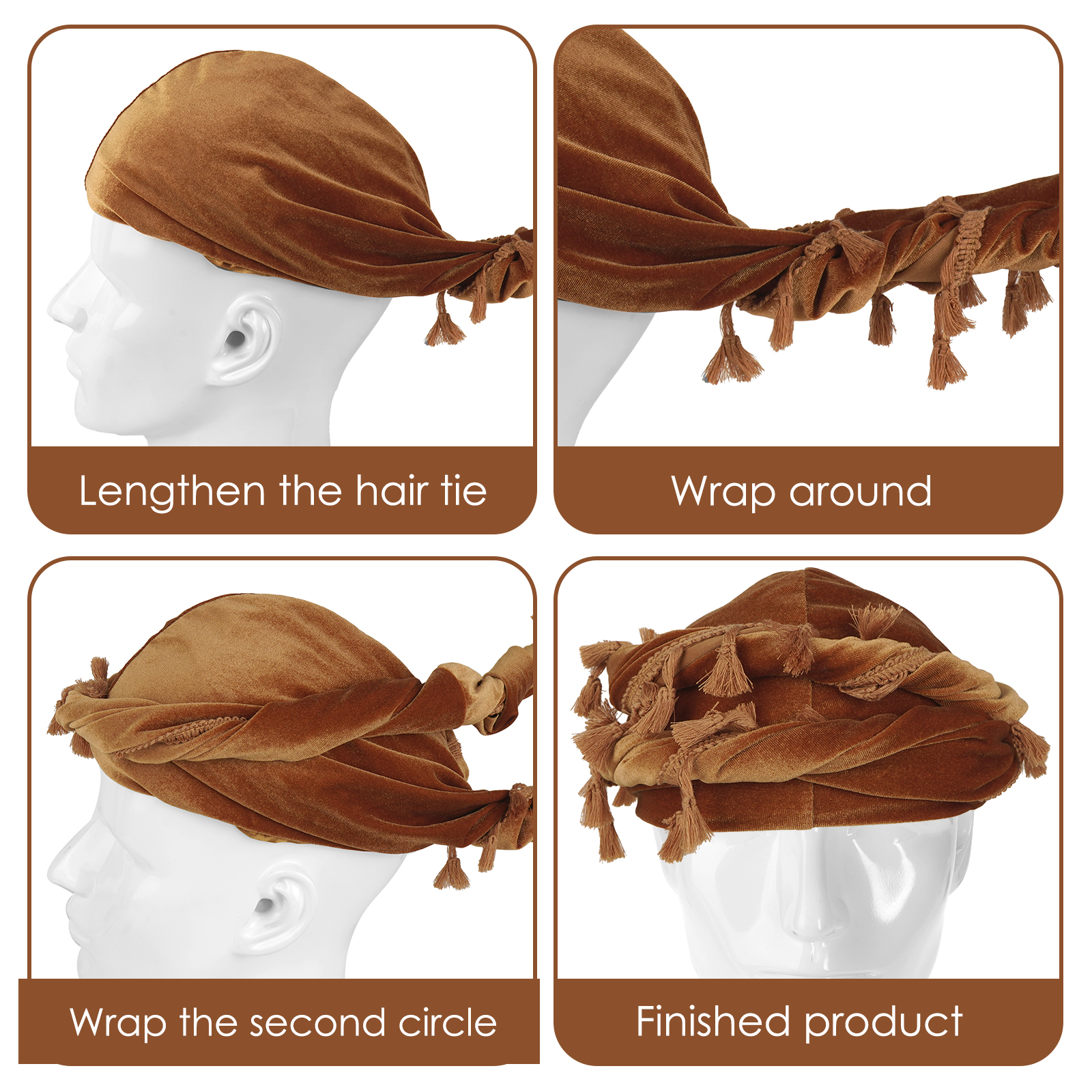 Velvet Durag Satin Lined Halo Turban Wraps, Unique Design Turban for Men & Women, Tassel Beanie for Causal Life (Yellow) - Image 3