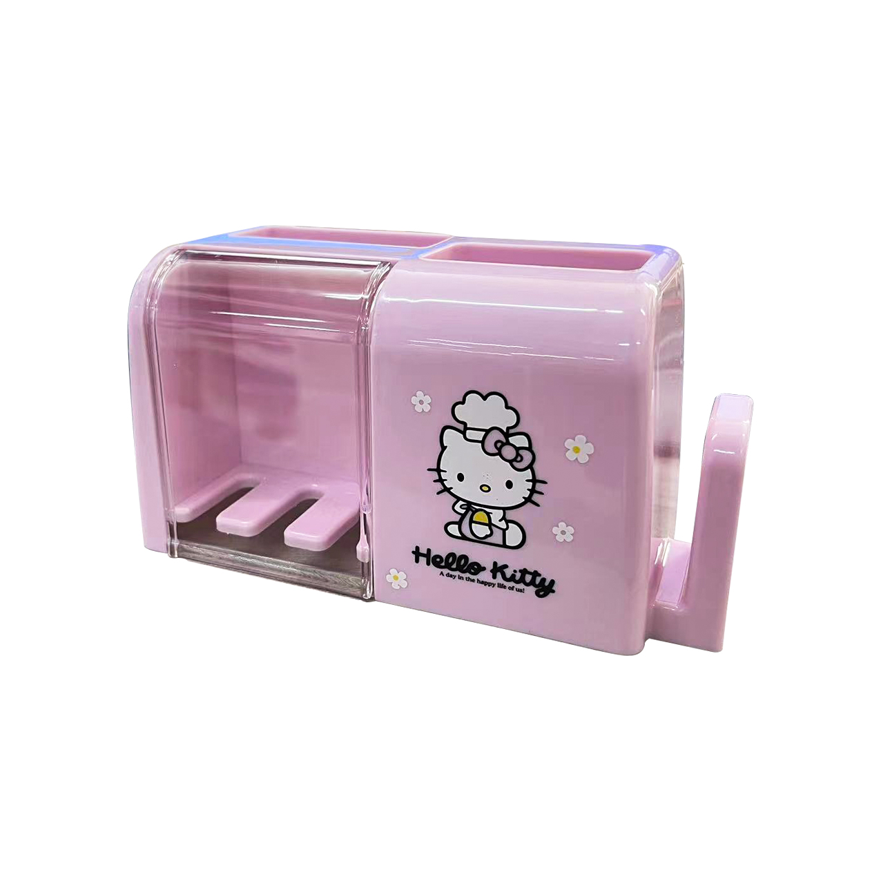Wall Mounted Kids Toothbrush Holder with Cover, 3 Slots Hello Kitty Toothbrush Storage Organizer, Self Adhesive Toothbrush Toothpaste Hanger for Bathroom (Pink)