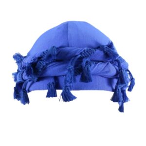 Cotton Durag Satin Lined Halo Turban Wraps, Unique Design Turban for Men & Women, Tassel Beanie for Causal Life (Blue)