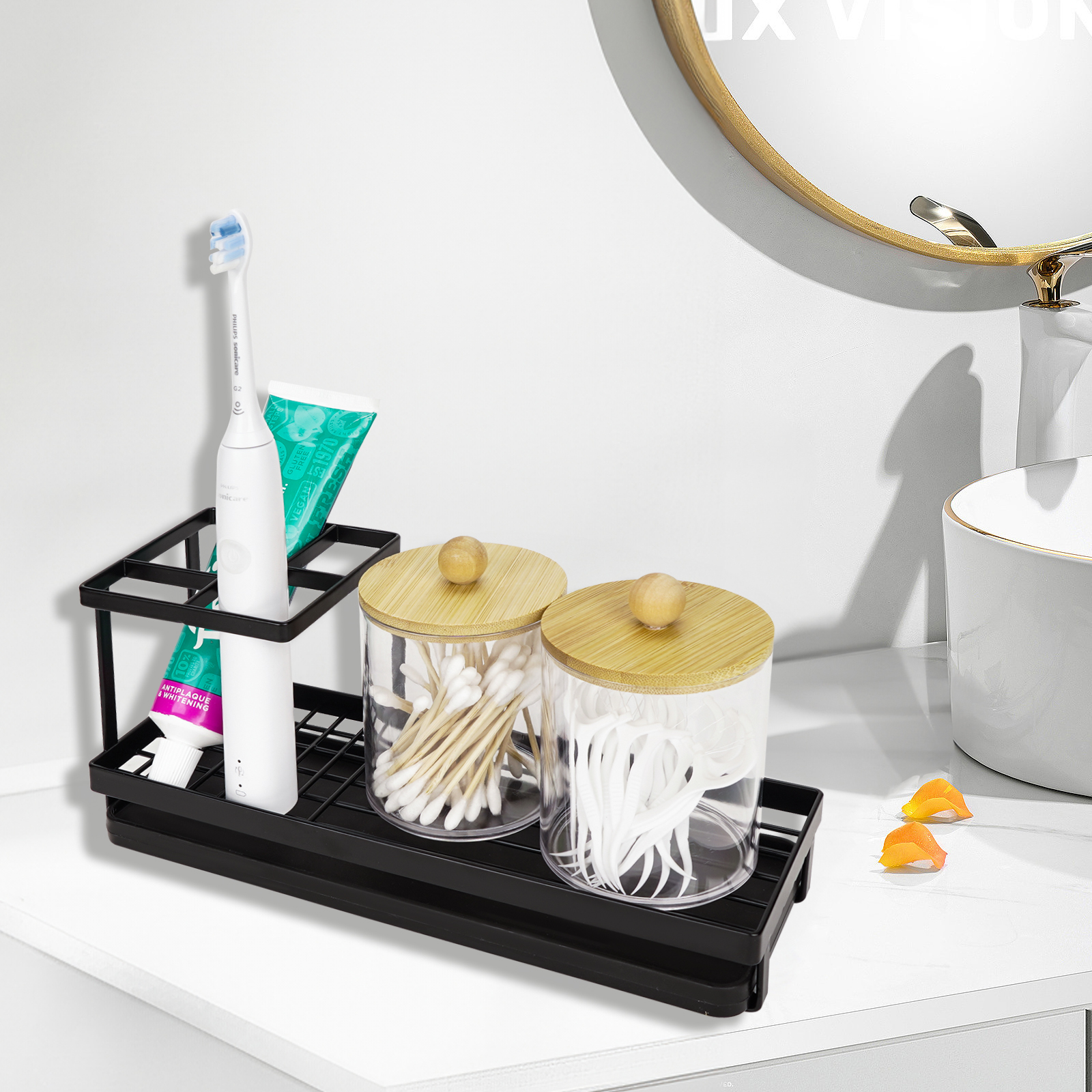 Toothbrush Holders for Bathroom Countertop, Metal Desk Organizer with 4 Slots for Electric Toothbrush/Toothpaste Storage, Toothbrush Holder with Drainage Device for Bathroom Use (Black) - Image 6