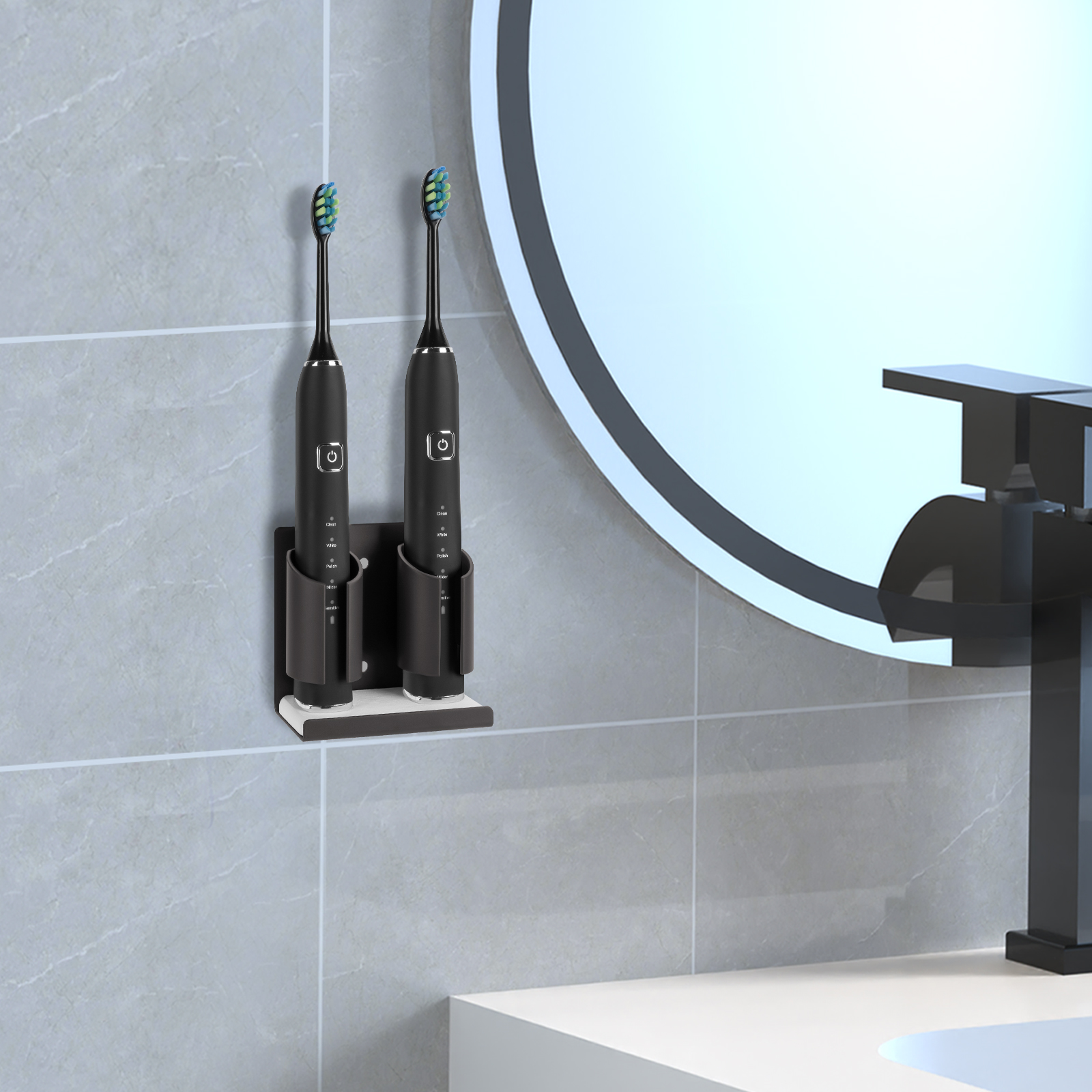 Electric Toothbrush Holders for Bathrooms Wall Mounted, 2 Slots Adhesive Toothbrush Organizer Stand with Diatomite Dish, Compatible with Philips 2100, 4100, 5100, 6100, 6500, 7500 (Grey) - Image 9