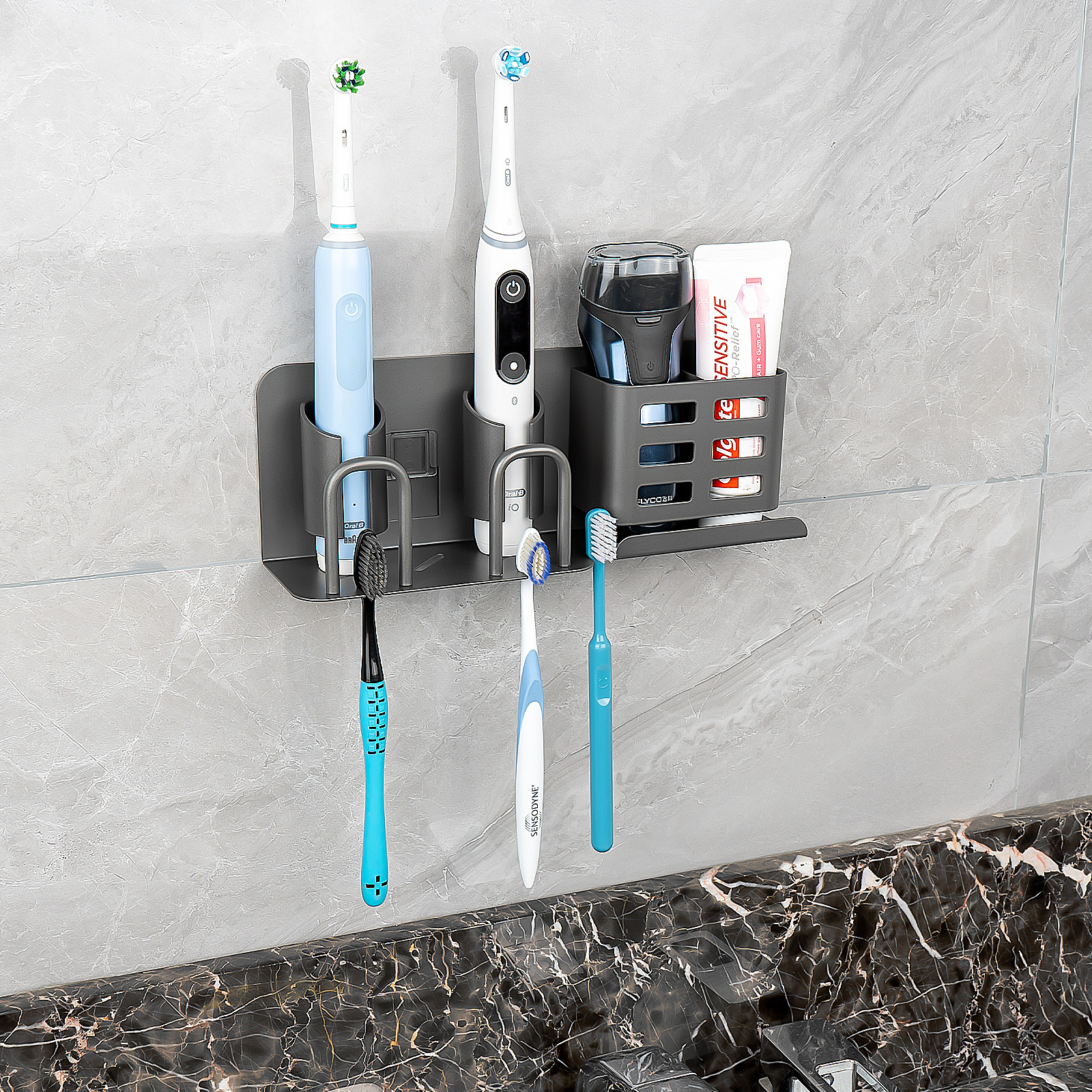 Aluminum Alloy Electric Toothbrush Holders, Wall Mounted Bathroom Organizers and Storage with 2 Slots, Multipurpose Bathroom Accessories Organizer for Toothpaste, Electric Razor (Grey) - Image 11