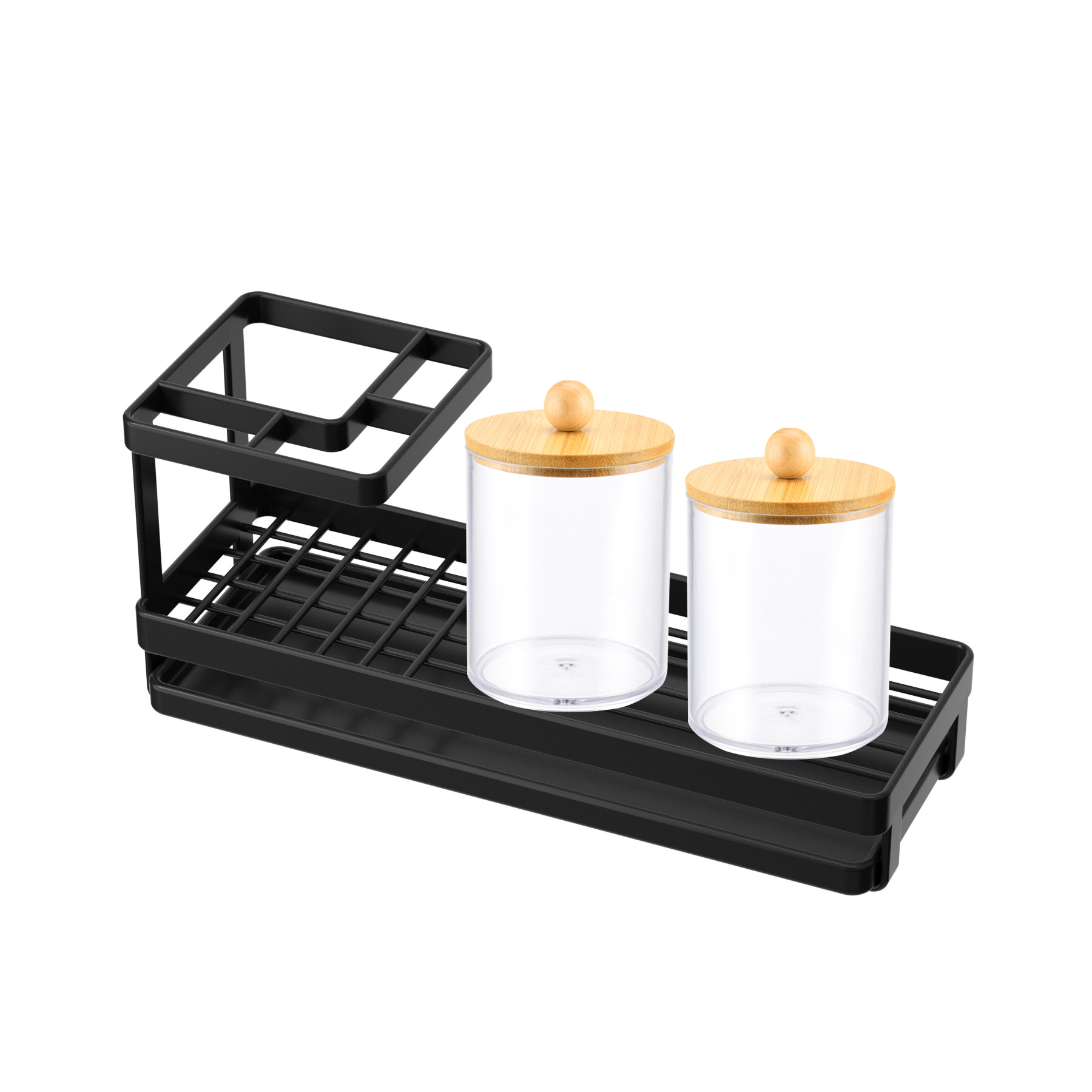 Toothbrush Holders for Bathroom Countertop, Metal Desk Organizer with 4 Slots for Electric Toothbrush/Toothpaste Storage, Toothbrush Holder with Drainage Device for Bathroom Use (Black)