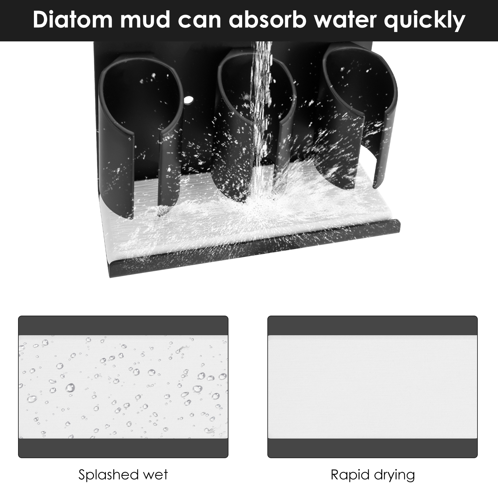 Electric Toothbrush Holders for Bathrooms Wall Mounted, 3 Slots Adhesive Toothbrush Organizer Stand with Diatomite Dish, Compatible with Philips 2100, 4100, 5100, 6100, 6500, 7500 (Black) - Image 7