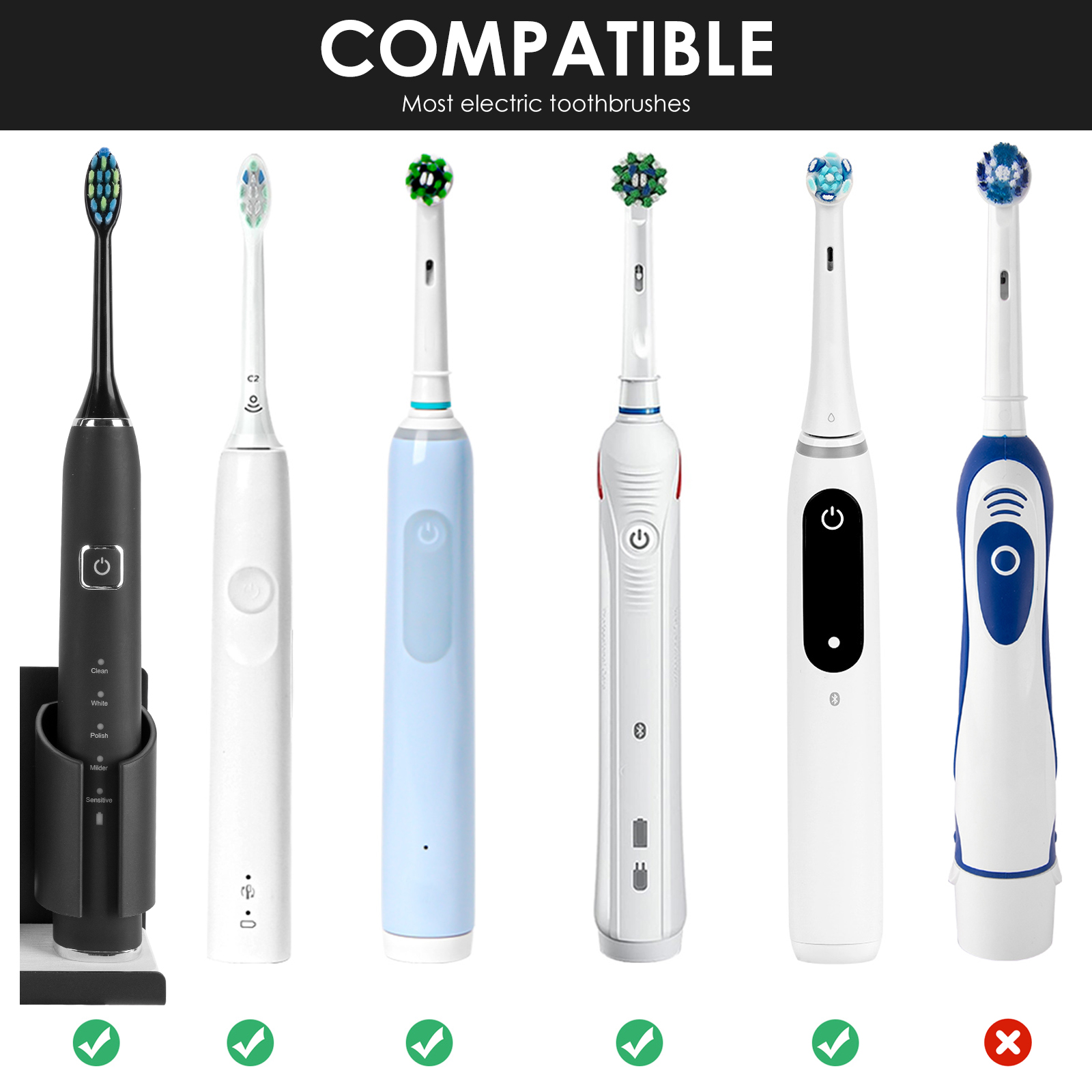 Electric Toothbrush Holders for Bathrooms Wall Mounted, 2 Slots Adhesive Toothbrush Organizer Stand with Diatomite Dish, Compatible with Philips 2100, 4100, 5100, 6100, 6500, 7500 (Black) - Image 12