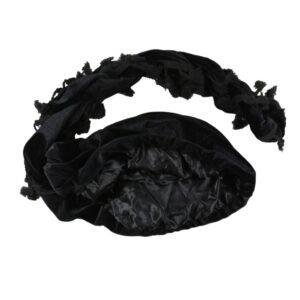 Velvet Durag Satin Lined Halo Turban Wraps, Unique Design Turban for Men & Women, Tassel Beanie for Causal Life (Black)