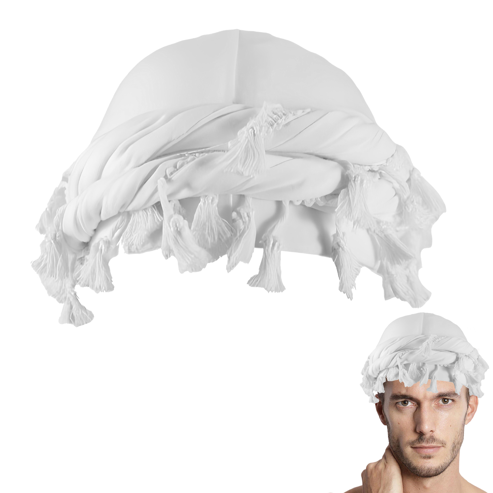 Cotton Durag Satin Lined Halo Turban Wraps, Unique Design Turban for Men & Women, Tassel Beanie for Causal Life (White) - Image 4
